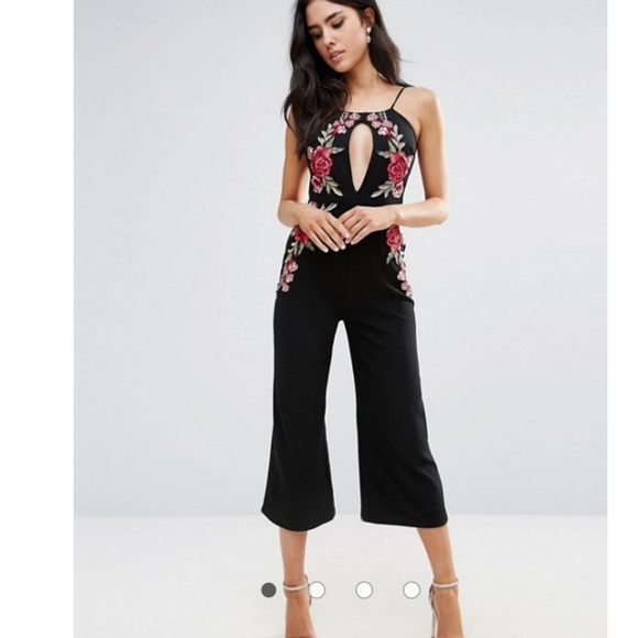 ASOS Pants - Club L Rose Embroidered Culotte Jumpsuit